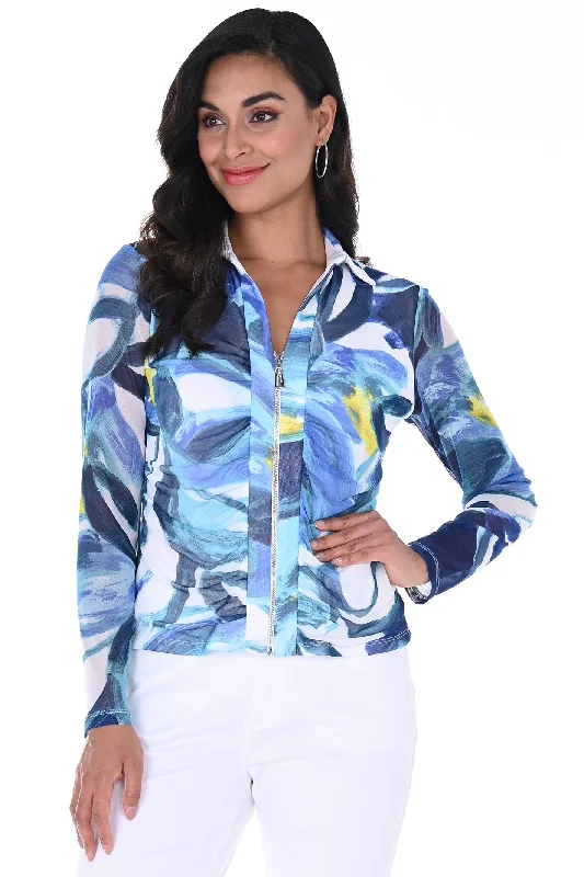 Frank Lyman 246397 Royal Blue White Print Zip Front Jacket A-Line Jacket Boat Neck Shawl Collar Frank Lyman 246397 Royal Blue White Print Zip Front Jacket A-Line Jacket Boat Neck Shawl Collar