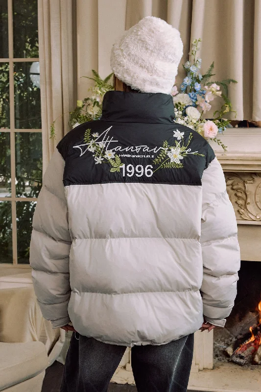 Handwritten Floral Embroidered Puffer Jacket Faux Fur Fabric Real Fur Fabric Shearling Fabric Handwritten Floral Embroidered Puffer Jacket Faux Fur Fabric Real Fur Fabric Shearling Fabric