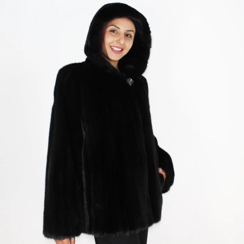 ITA Blackglama mink jacket with hood Denim Jacket Leather Jacket Suede Jacket