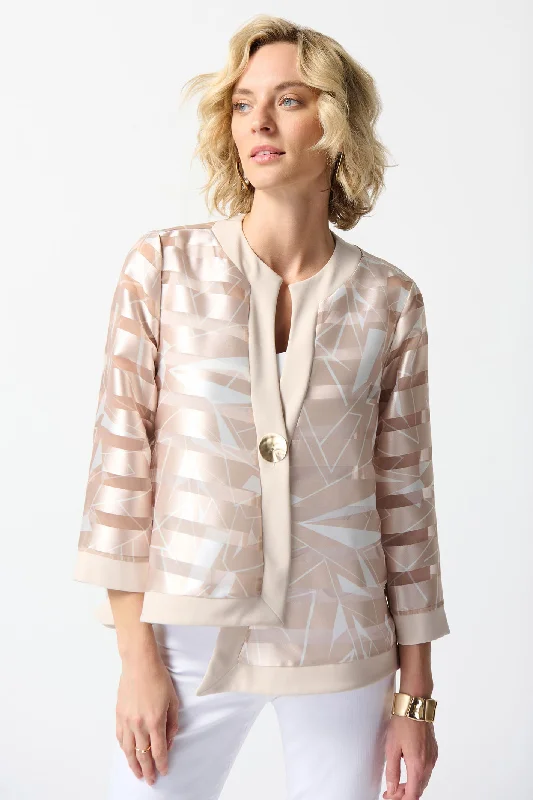 Joseph Ribkoff 242170 2934 Taupe Sheer Stripe One Button Jacket Zippered Jacket Buttoned Jacket Snapped Jacket Joseph Ribkoff 242170 2934 Taupe Sheer Stripe One Button Jacket Zippered Jacket Buttoned Jacket Snapped Jacket