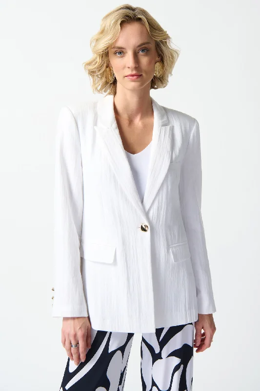 Joseph Ribkoff 242913 White Crinkle One Button Blazer Jacket Faux Fur Fabric Real Fur Fabric Shearling Fabric Joseph Ribkoff 242913 White Crinkle One Button Blazer Jacket Faux Fur Fabric Real Fur Fabric Shearling Fabric