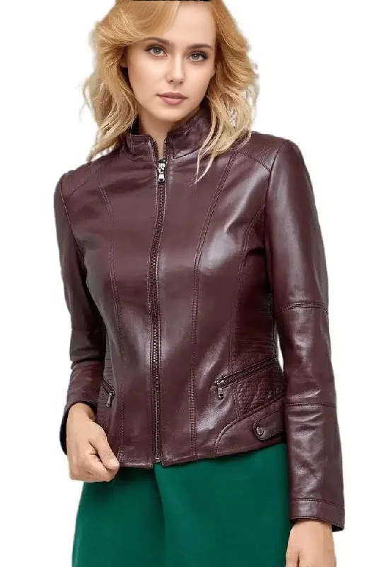 Kassandra Brown Biker Racer Women Leather Jacket Rayon Fabric Velvet Fabric Corduroy Fabric Kassandra Brown Biker Racer Women Leather Jacket Rayon Fabric Velvet Fabric Corduroy Fabric