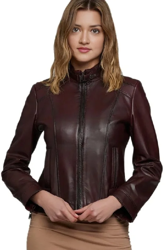 Kathleen Dark Brown Biker Leather Jacket For Women Zippered Jacket Buttoned Jacket Snapped Jacket Kathleen Dark Brown Biker Leather Jacket For Women Zippered Jacket Buttoned Jacket Snapped Jacket