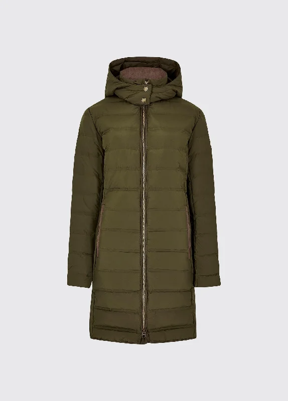 Ballybrophy Quilted Jacket - Olive A-Line Jacket Boat Neck Shawl Collar