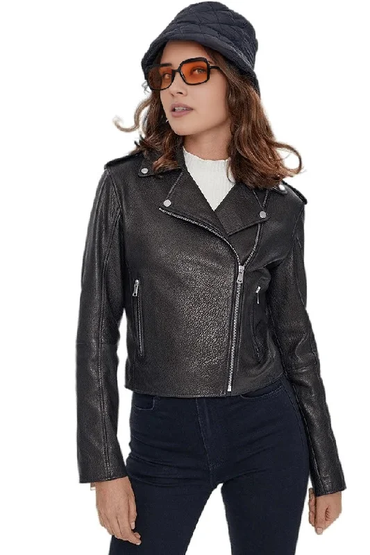Linda Black Short Leather Jacket For Women Trench Coat Raincoat Waterproof Jacket