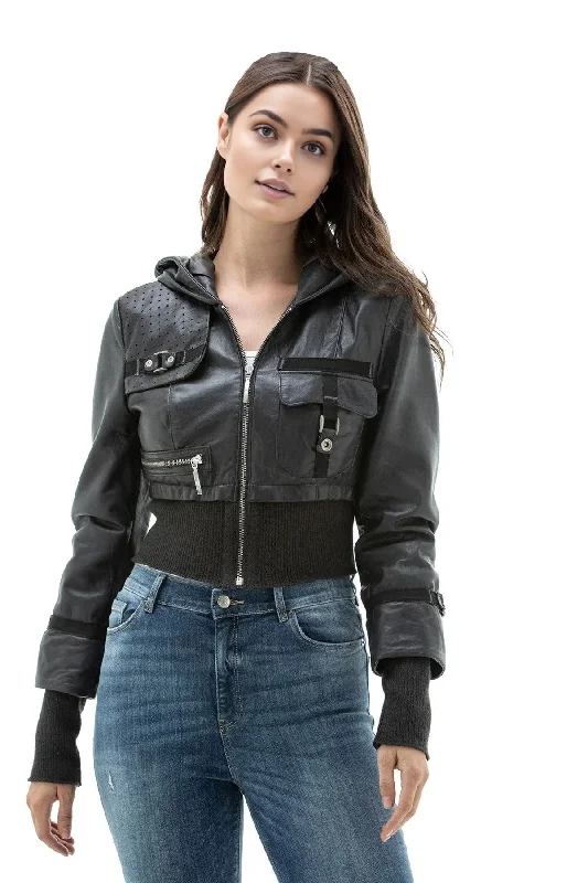 Lydia Black Women Bomber Short Hoodie Leather Jacket Print Jacket Jacquard Jacket Embroidered Jacket Lydia Black Women Bomber Short Hoodie Leather Jacket Print Jacket Jacquard Jacket Embroidered Jacket