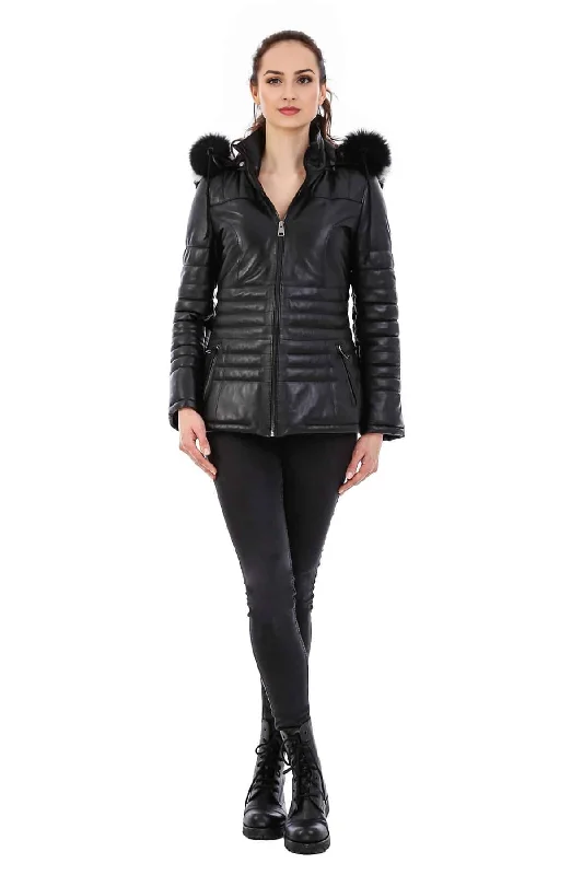Maria 100% Real Black Leather Jacket For Women Hooded Jacket Caped Jacket Shawl Collar Jacket Maria 100% Real Black Leather Jacket For Women Hooded Jacket Caped Jacket Shawl Collar Jacket