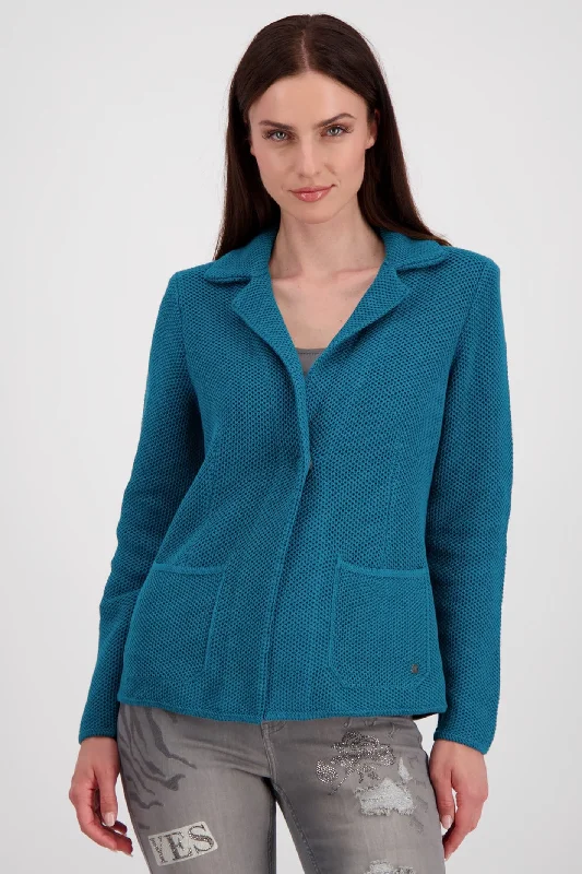 Monari 807272 Teal Knitted Blazer Jacket Denim Jacket Leather Jacket Suede Jacket