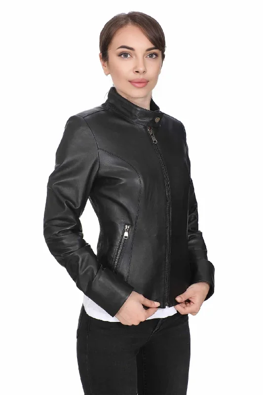 Navaeh Black Motor Biker Leather Jacket For Women Tailored Jacket Straight Jacket A-Line Jacket Navaeh Black Motor Biker Leather Jacket For Women Tailored Jacket Straight Jacket A-Line Jacket