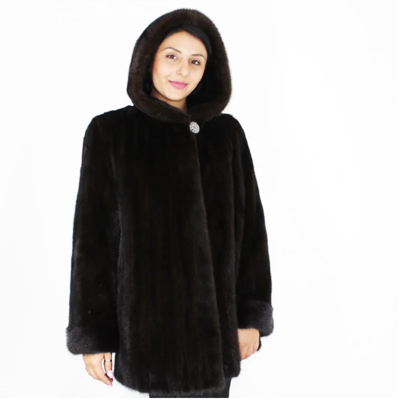 NI Black mink jacket with hood Jersey Jacket Tulle Jacket Batik Jacket