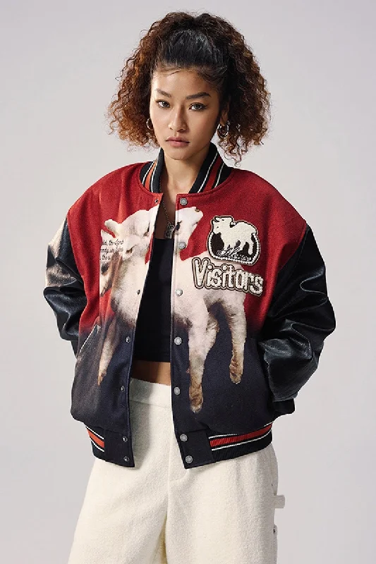 Pearl Ram Embroidered Varsity Jacket Front Pockets Side Pockets Patch Pockets