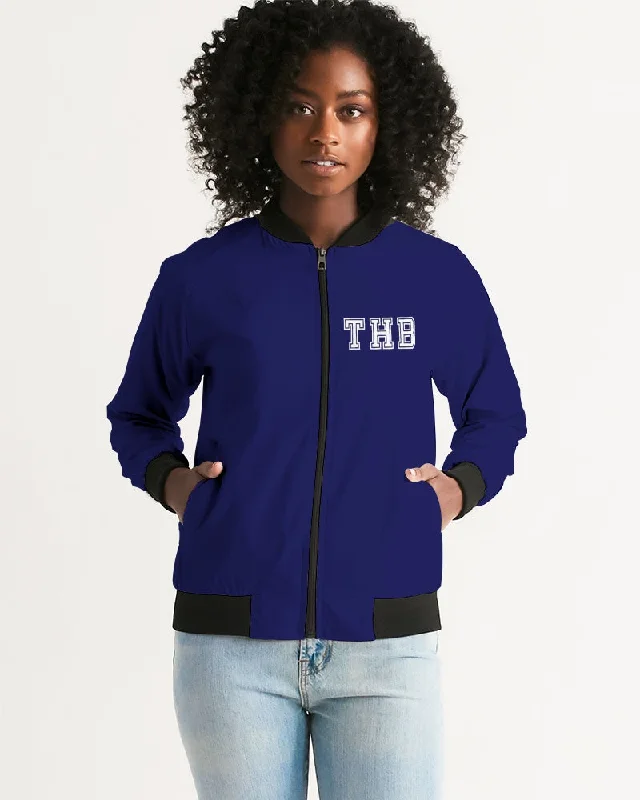 THB Varsity - Navy Women's Bomber Jacket Cardigan Sweater Pullover