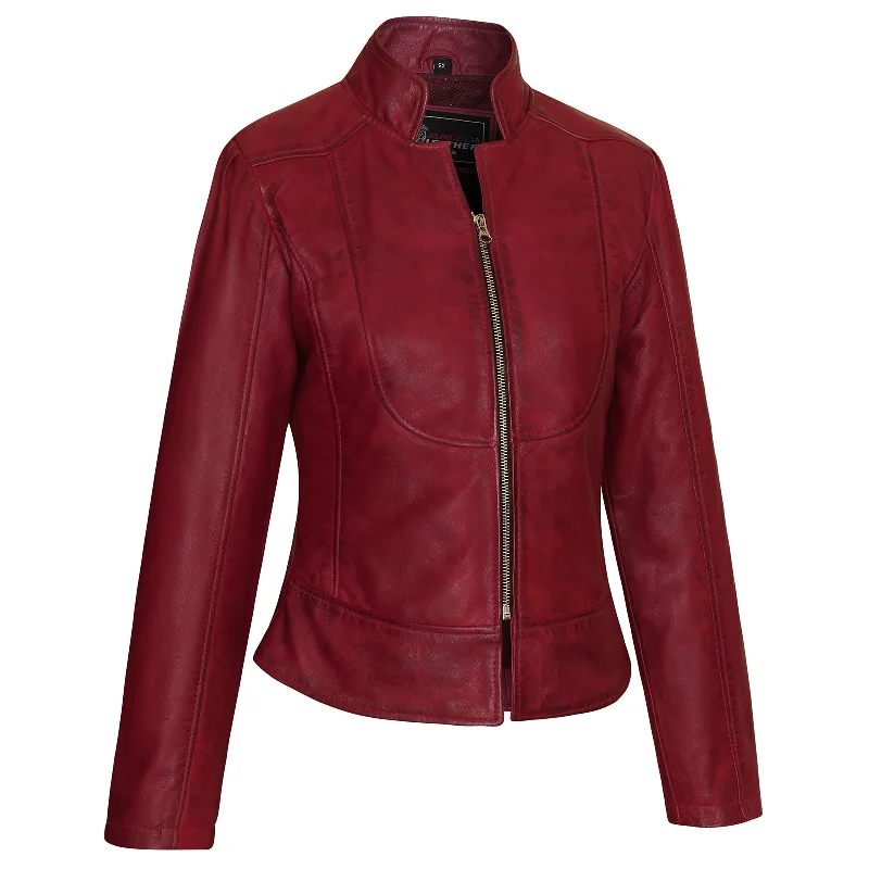 VL650Bu Vance Leathers' Ladies Premium Soft Lightweight Burgundy Fitted Leather Jacket Welt Pockets Slit Pockets Flap Pockets VL650Bu Vance Leathers' Ladies Premium Soft Lightweight Burgundy Fitted Leather Jacket Welt Pockets Slit Pockets Flap Pockets