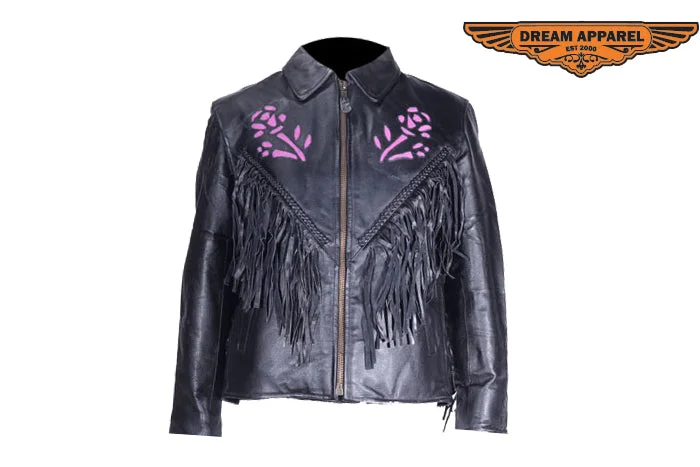 Women Puple Rose Inlay Jacket with Side Laces Denim Jacket Leather Jacket Suede Jacket Women Puple Rose Inlay Jacket with Side Laces Denim Jacket Leather Jacket Suede Jacket