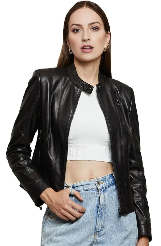 Women Unique Black Leather Jacket Knit Jacket Woven Jacket Fleece Jacket