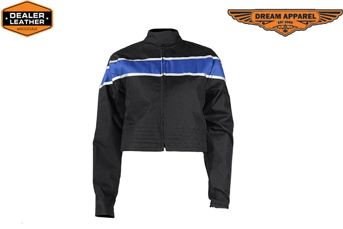 Women's Black Lightweight Textile Jacket W/ Blue Stripe Appliqued Jacket Beaded Jacket Sequined Jacket Women's Black Lightweight Textile Jacket W/ Blue Stripe Appliqued Jacket Beaded Jacket Sequined Jacket