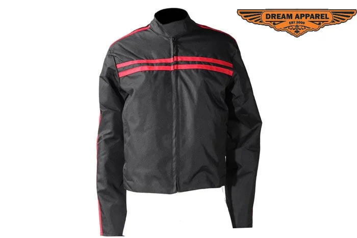 Women's Black Lightweight Textile Jacket W/ Red Stripes Rayon Fabric Velvet Fabric Corduroy Fabric Women's Black Lightweight Textile Jacket W/ Red Stripes Rayon Fabric Velvet Fabric Corduroy Fabric