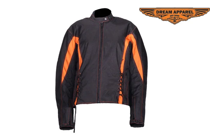 Women's Black & Orange Textile Racer Jacket With Z/o Lining Denim Jacket Leather Jacket Suede Jacket Women's Black & Orange Textile Racer Jacket With Z/o Lining Denim Jacket Leather Jacket Suede Jacket