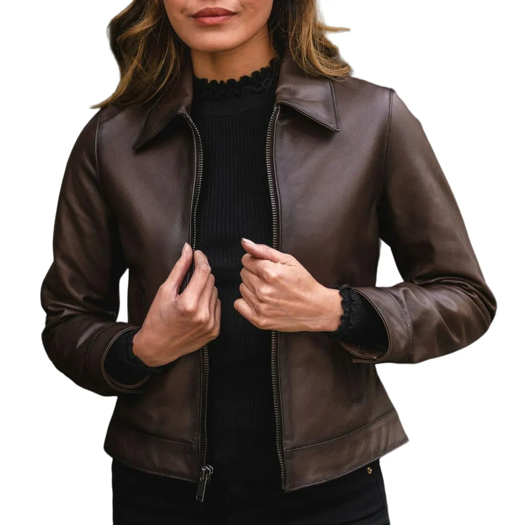 Womens Brown Genuine Leather Jacket Faux Fur Fabric Real Fur Fabric Shearling Fabric Womens Brown Genuine Leather Jacket Faux Fur Fabric Real Fur Fabric Shearling Fabric