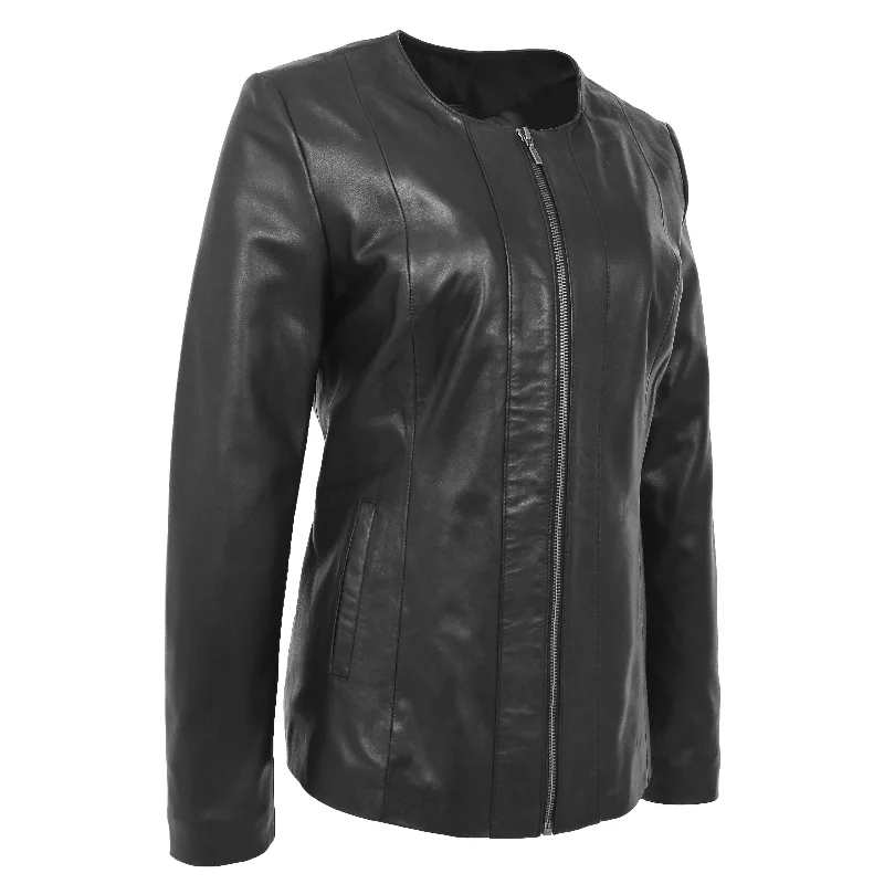 Womens Collarless Black Leather Jacket Round Neck Semi Fit Chelo Rayon Jacket Velvet Jacket Corduroy Jacket Womens Collarless Black Leather Jacket Round Neck Semi Fit Chelo Rayon Jacket Velvet Jacket Corduroy Jacket