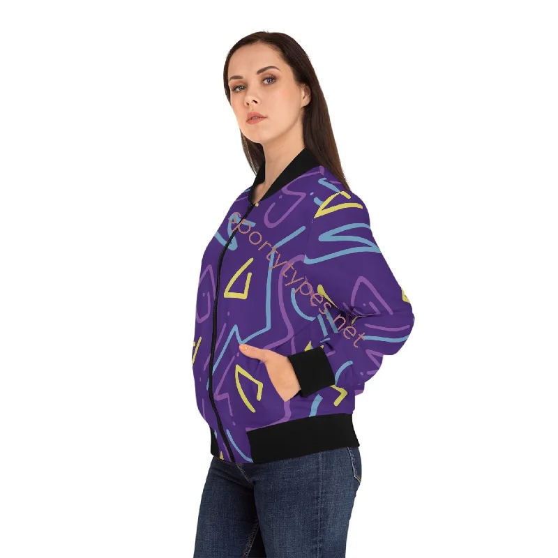 Women's Colored Geometric Bomber Jacket Wool Fabric Cashmere Fabric Tweed Fabric