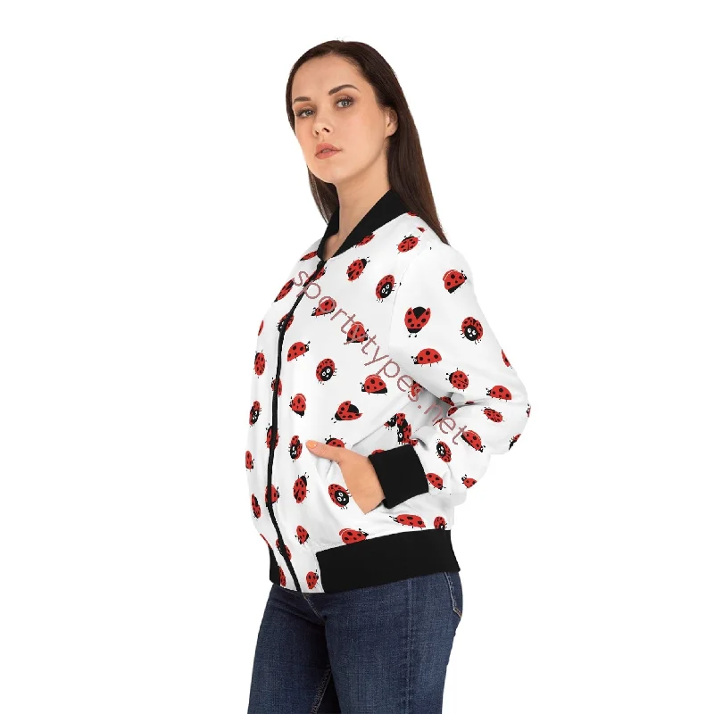 Women's Ladybug Bomber Jacket Embroidered Jacket Appliqued Jacket Beaded Jacket