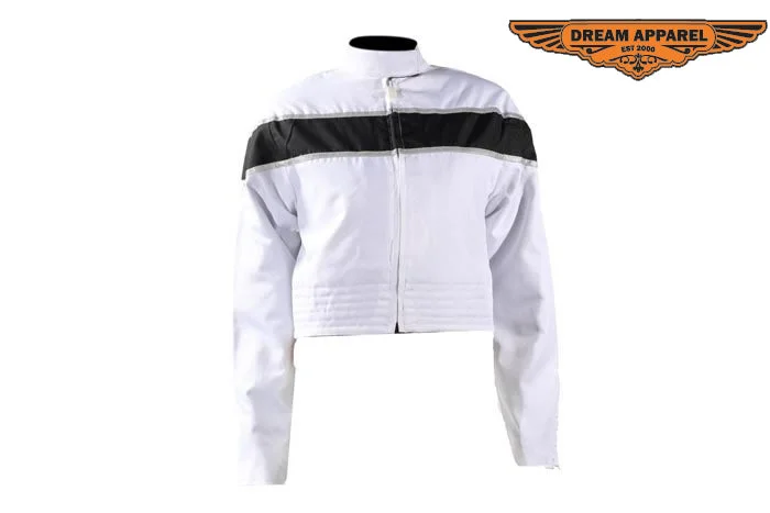 Women's White Lightweight Textile Jacket W/ Black Stripe Herringbone Jacket Checkered Jacket Solid Jacket Women's White Lightweight Textile Jacket W/ Black Stripe Herringbone Jacket Checkered Jacket Solid Jacket