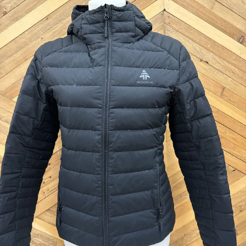 Woods - Women's Down Jacket - MSRP $200: Black-women-SM Zippered Front Buttoned Front Snap Front Woods - Women's Down Jacket - MSRP $200: Black-women-SM Zippered Front Buttoned Front Snap Front