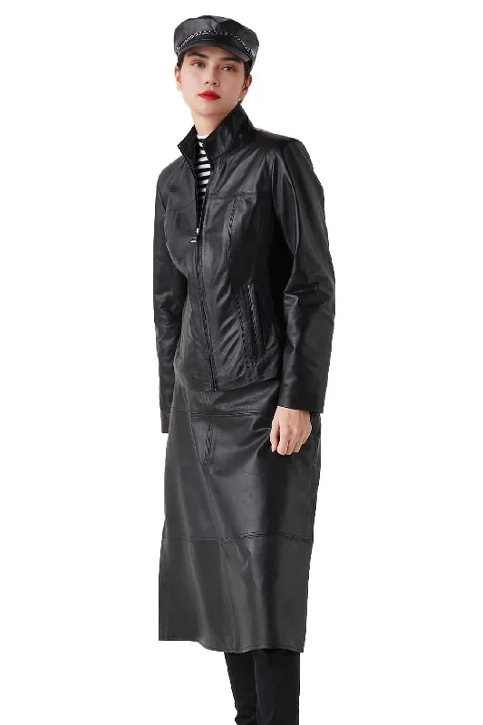 Zoe Black Biker Leather Jacket For Women Front Pockets Side Pockets Patch Pockets