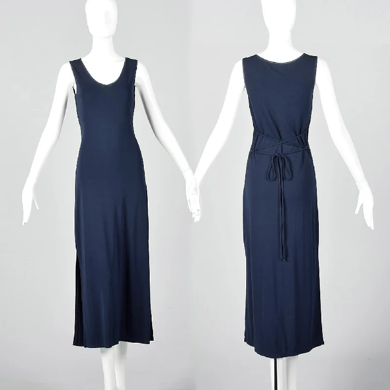 1990s Mary McFadden Maxi Dress with Tie Back Waist Stylish Pleated A-Line Maxi Dress