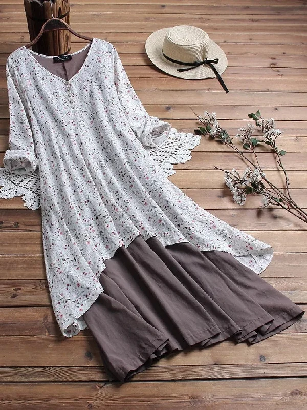 4XL 5XL Patchwork maxi dress plus size casual cotton linen dress floral bohemian dresses long summer dress big size women dress Chic Button-Up Maxi Dress