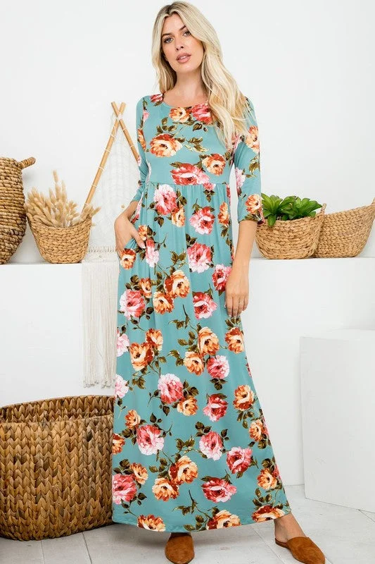 A Joyous Time Floral Maxi Dress in Sage Elegant Maxi Dress with Lace