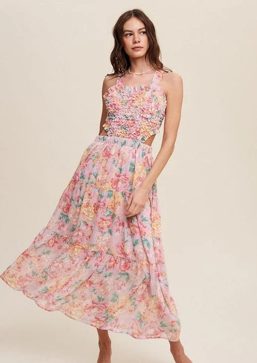 About You Maxi Dress Floral Pink Trendy Maxi Dress with Straps