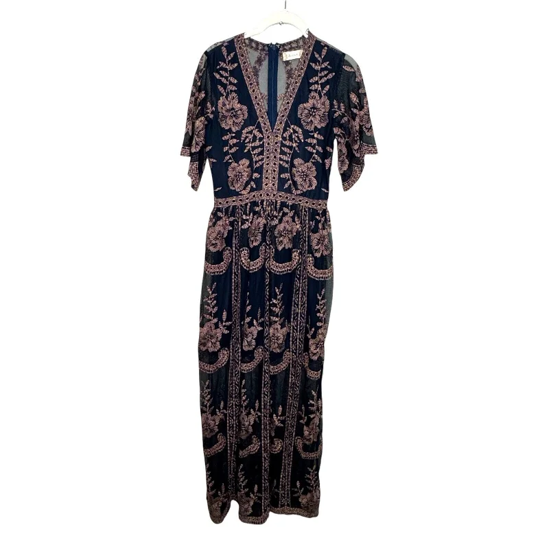 Altar'd State Blue Floral Catania Embroidered Lace Maxi Dress Size Small Elegant Velvet Maxi Dress