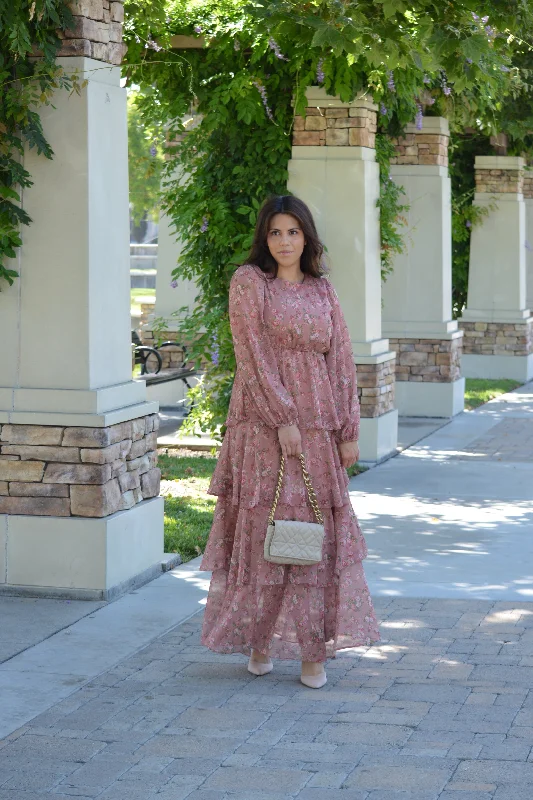 Bella Pink Floral Ruffled Maxi Dress Chic Summer Maxi Dress