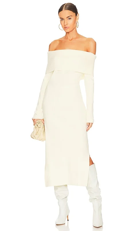 Callahan Marie Maxi Dress in Cream Cozy Maxi Dress with Slit