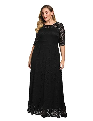 Chicwe Women's Stretch Lined Plus Size Scalloped Lace Maxi Dress Gown Classic A-Line Maxi Dress