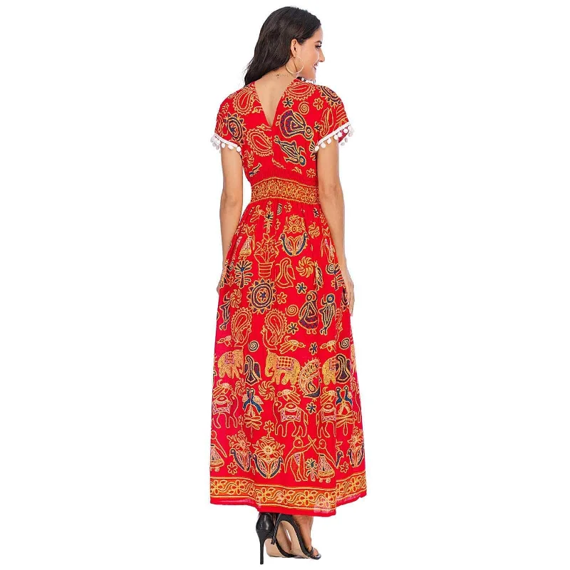 Chang Bohemian Maxi Dress Red Fashionable Layered Maxi Dress