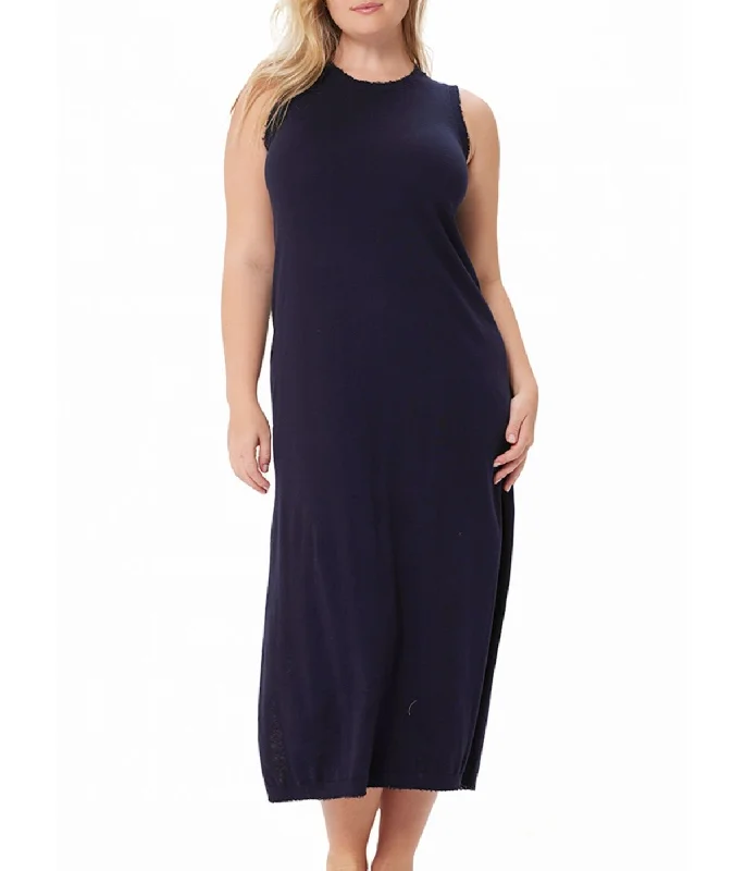 Cotton Cashmere Maxi Dress Navy Stylish Maxi Dress with Frills