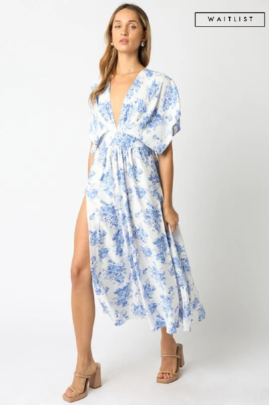 Waitlist 2/20 ♥ Debbie Kimono Sleeve Floral Print Maxi Dress Blue Chic Boho Print Maxi Dress