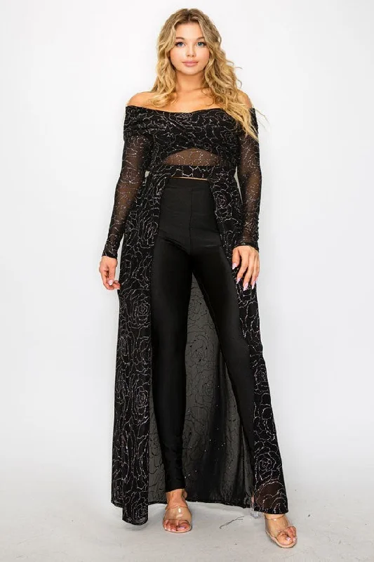 Plus Mesh Glitter See-through -cross Shoulder Wrap Maxi Dress Cozy Maxi Dress with Slit