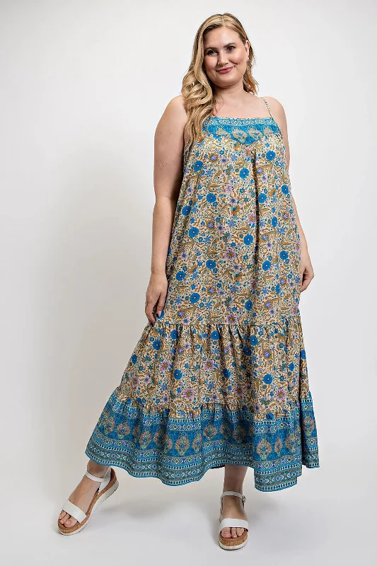 Floral And Aztec Print Drop Down Maxi Dress With Spaghetti Strap Elegant Velvet Maxi Dress