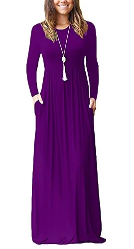 GRECERELLE Women Loose Long Sleeve Plain Maxi Dresses Casual Long Dresses with Pockets Classic Solid Maxi Dress