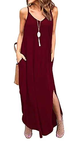 GRECERELLE Womens Summer Casual Loose Dress Beach Cover Up Long Cami Maxi Dresses with Pocket Stylish A-Line Maxi Dress