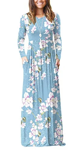 HAOMEILI Women's Casual Long/Short Sleeve Maxi Dress with Pockets Chic Sleeveless Maxi Dress