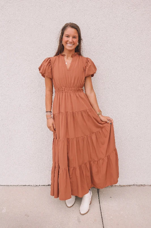 Mckenzy Maxi Dress - Tan Comfortable Bohemian Maxi Dress