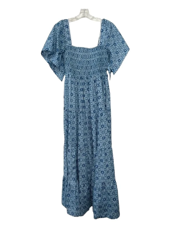 Monsoon and Beyond Size XS Blue & White Cotton Smocked Bodice Maxi Dress Elegant Wraparound Maxi Dress