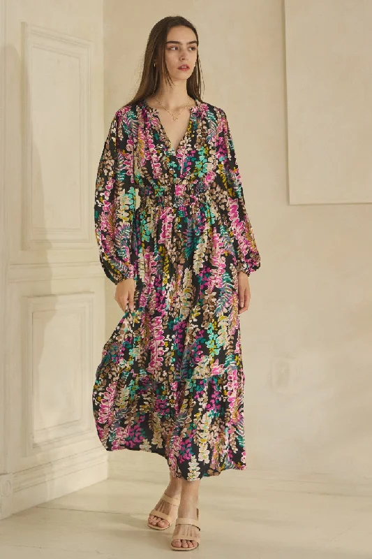 Oddi Colorful Floral Print Long Sleeve Maxi Dress Fashionable Printed Maxi Dress