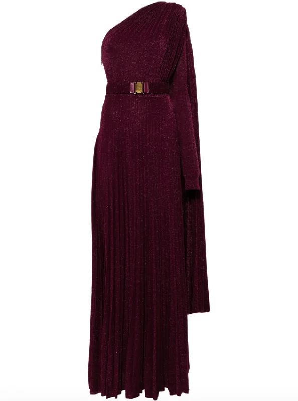 one-shoulder burgundy maxi dress Fashionable Chiffon Maxi Dress