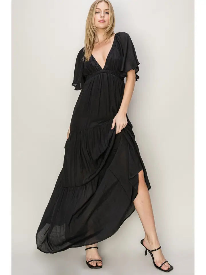 Open Back Tiered Maxi Dress Classic V-Neck Maxi Dress